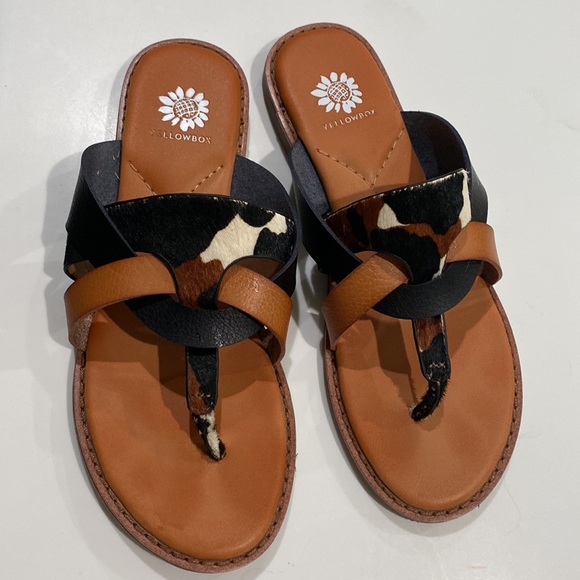 Yellow Box Cow Print Leather Sandals - Picture 2 of 5